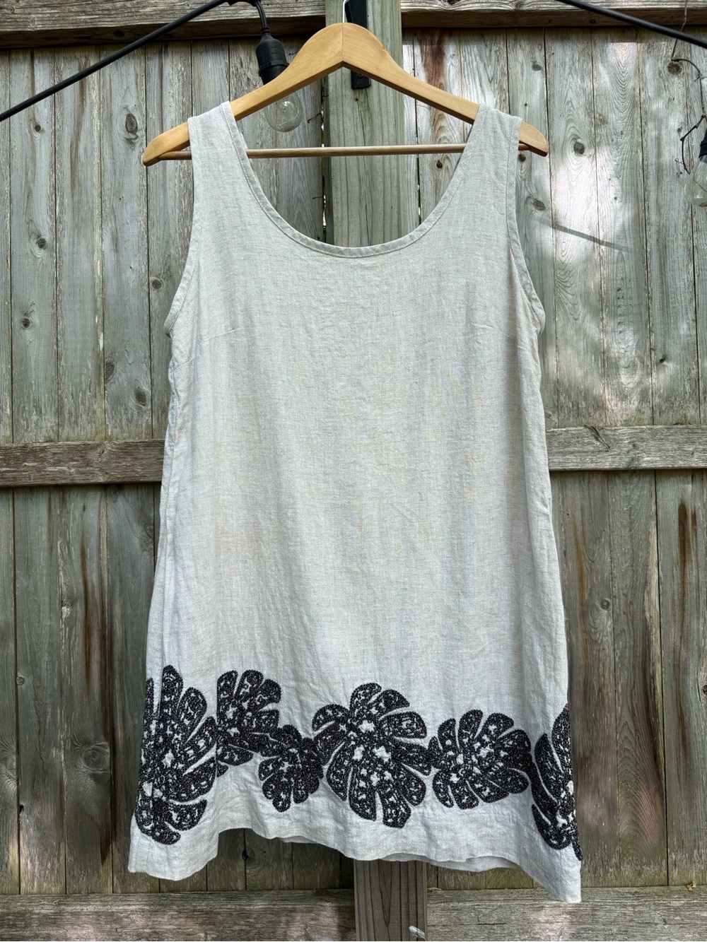 Banana Republic Cream Linen Blend Tunic Dress with Black Embroidery Travel Beach